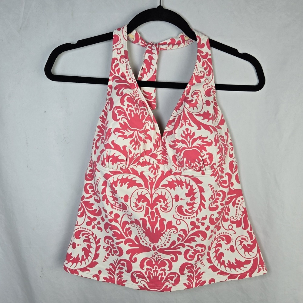 Lands End Swim Halter Top ONLY Tankini Pink Ivory 10 277017 Padded Pool Vacation